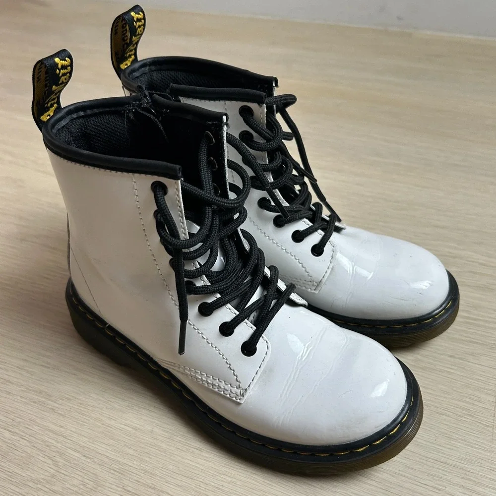 Dr Martens 1460 J Kids White Leather Combat Boots Size US 2 UK 1 EU 33 Youth Zip